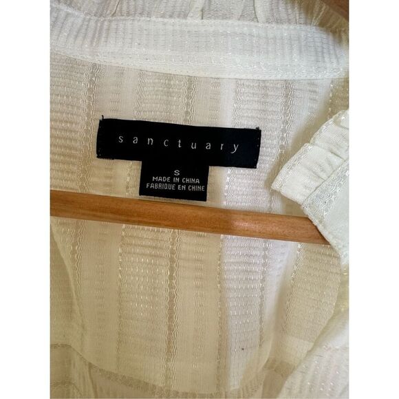 Sanctuary Cream Sheer Fabric Button Front Top Size Small - Picture 2 of 3